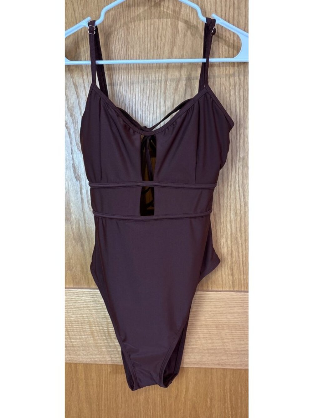 Shade & Shore Brown One-Piece Swimsuit XL Adjustable Straps Keyhole Front Lined